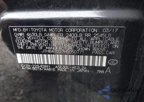 2017 Lexus Is 200T z USA, uszkodzony, nr VIN JTHBA1D27H5050771